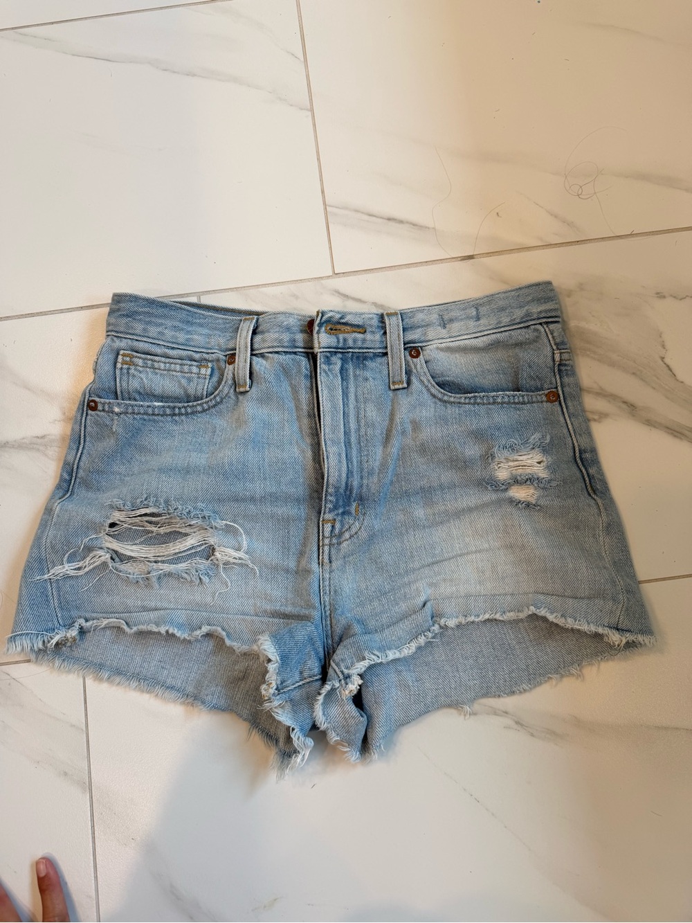 Madewell Light Wash Distressed Denim Cutoff Shorts
